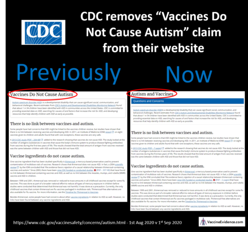 CDC removes "Vaccine Do Not Cause Autism"